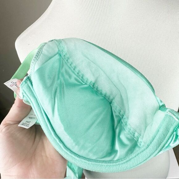 Victorias Secret Green Satin Vintage 90s Push Up Second Skin Bra 34C - Picture 7 of 7